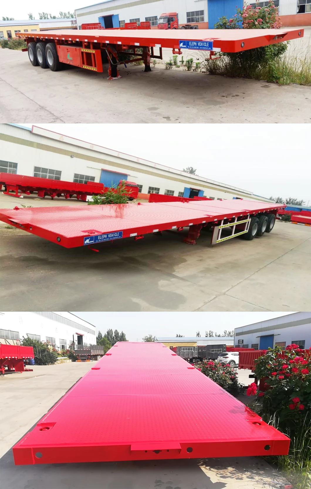 3 Axles 40FT Container Transport Platform Flatbed Semi Trailer with 40 Ton 60 Tons Capacity